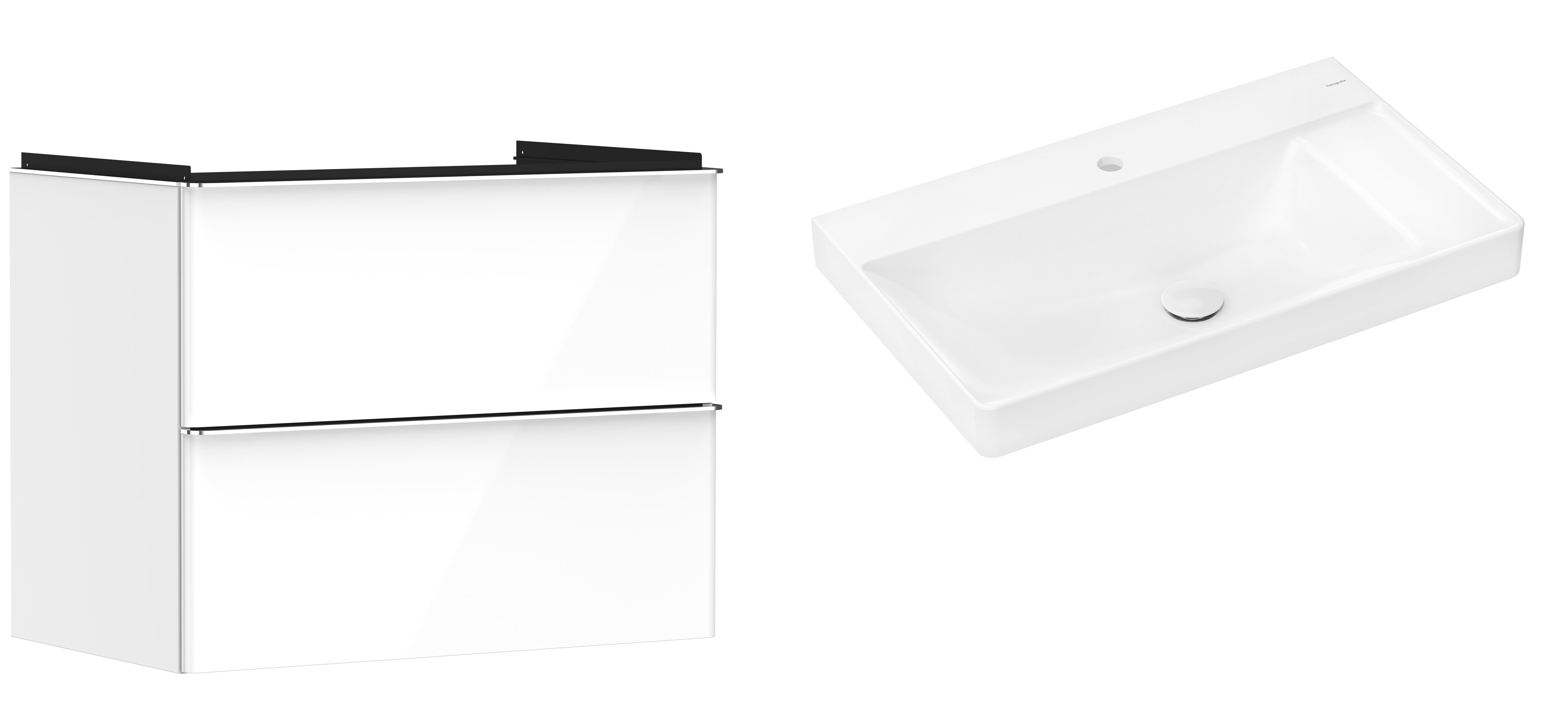 Hansgrohe Xelu Q szafka wisząca z umywalką 80x48 cm biały wysoki połysk/chrom/biały (54027000, 61024450)