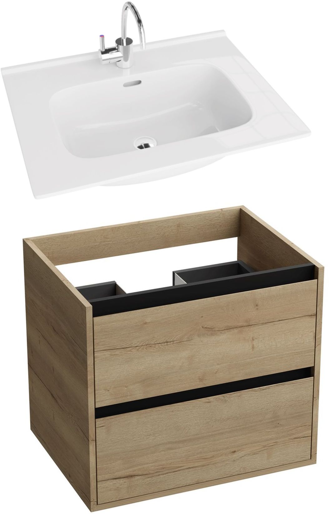 LaVita Minnesota umywalka z szafką 60 cm zestaw meblowy biały/dąb/czarny (5900378324386, 5908211416182)