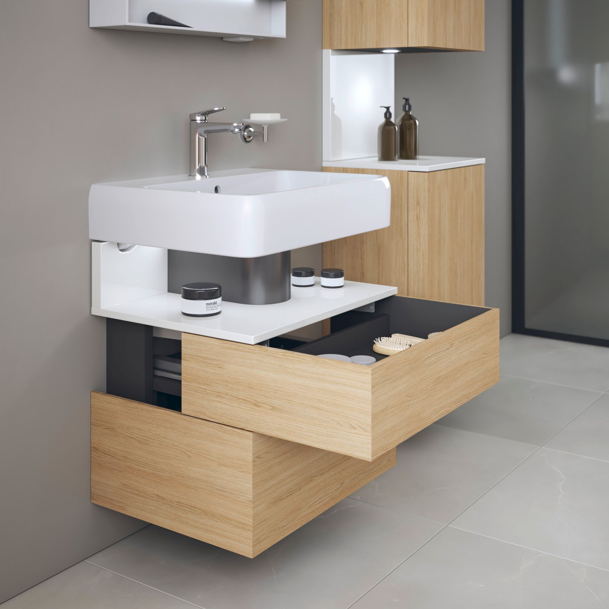 Duravit Qatego szafka 60 cm podumywalkowa wisząca dąb naturalny mat/biały QA4393022300010