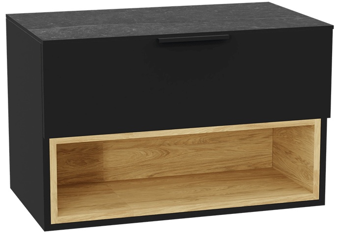 Zestaw Excellent Tuto 2.0 szafka 80 cm podumywalkowa wisząca z blatem czarny-dąb-grafit MLEX.2171.K.80.02MA.BKBK