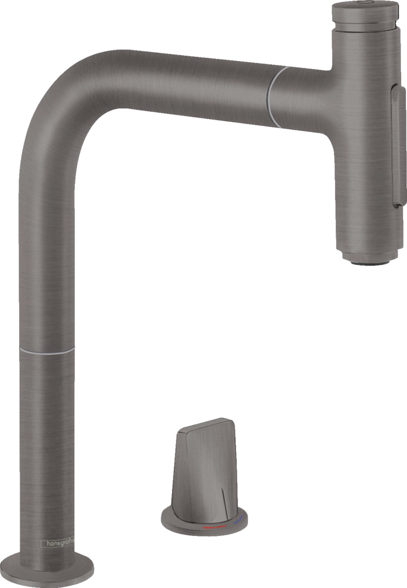 Hansgrohe Metris Select M71 bateria kuchenna stojąca z wyciąganą wylewką czarny chrom szczotkowany 73818340