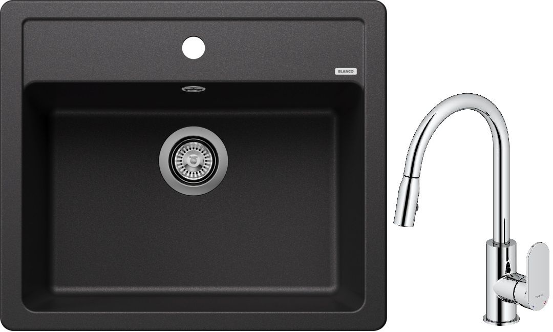 Blanco Legra 6 zlewozmywak 58,5x50 cm z Silgranit antracyt z Oltens Lista bateria kuchenna stojąca z wyciąganą wylewką chrom (523332; ...