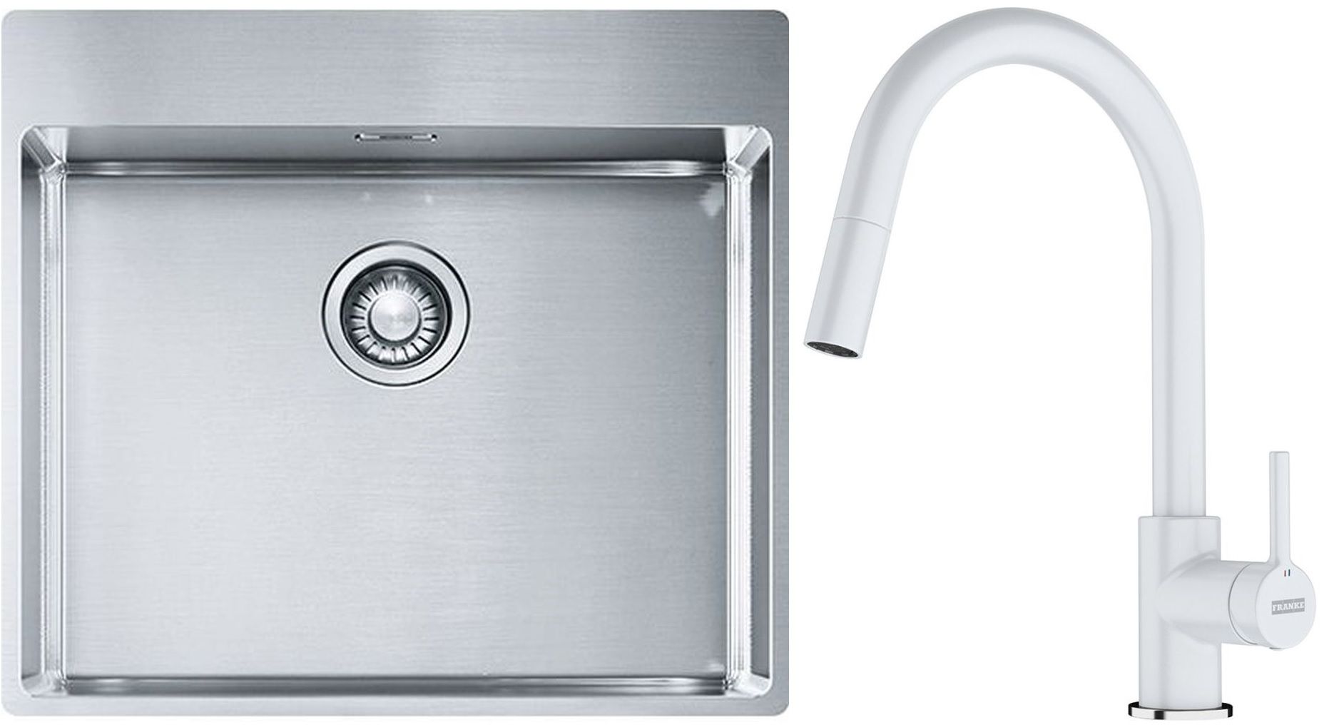 Franke Box BXX 210-54 TL zlewozmywak 57x51 cm stalowy z baterią kuchenną Lina biały polarny (1270369295, 1150626081)