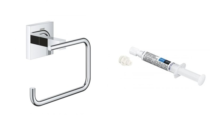 Zestaw Grohe Start Cube uchwyt na papier toaletowy chrom i klej montażowy QuickGlue (40978000, 41127000) - Wysyłka w 24h