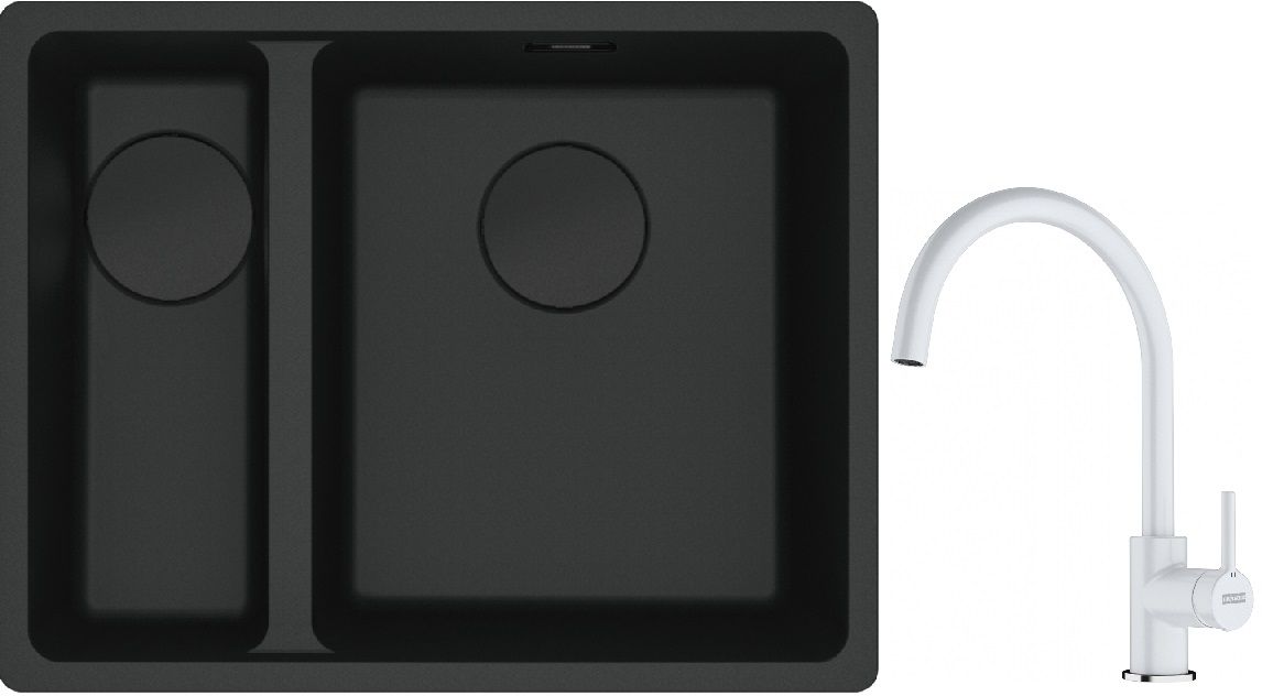 Franke Maris MRG 160-34-15SBL zlewozmywak 52x40 cm Fragranite czarny mat z baterią kuchenną Lina biały polarny (1250697756, 1150626024)