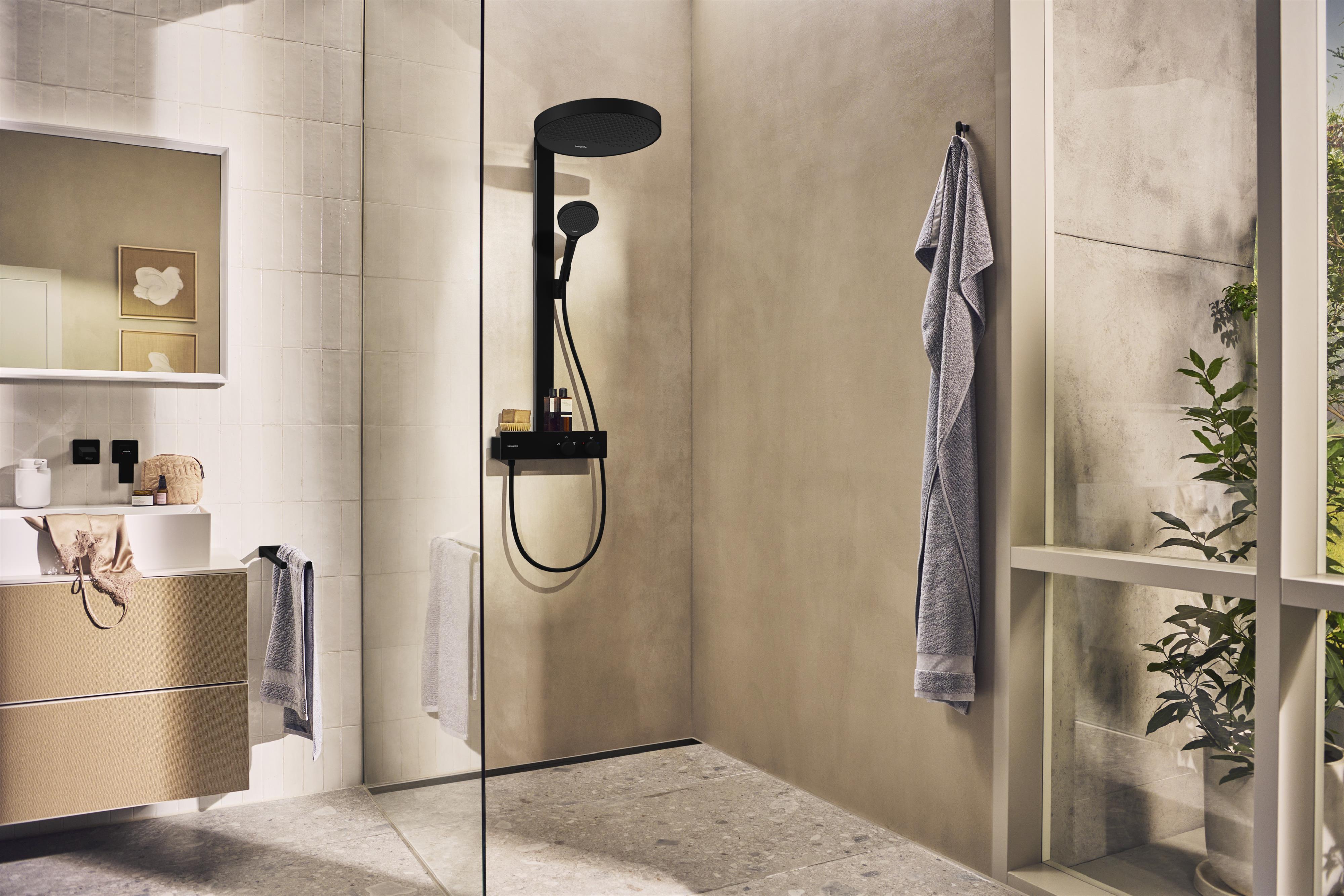 Hansgrohe Rainfinity ShowerTablet zestaw prysznicowy ścienny termostatyczny z deszczownicą czarny mat 26853670