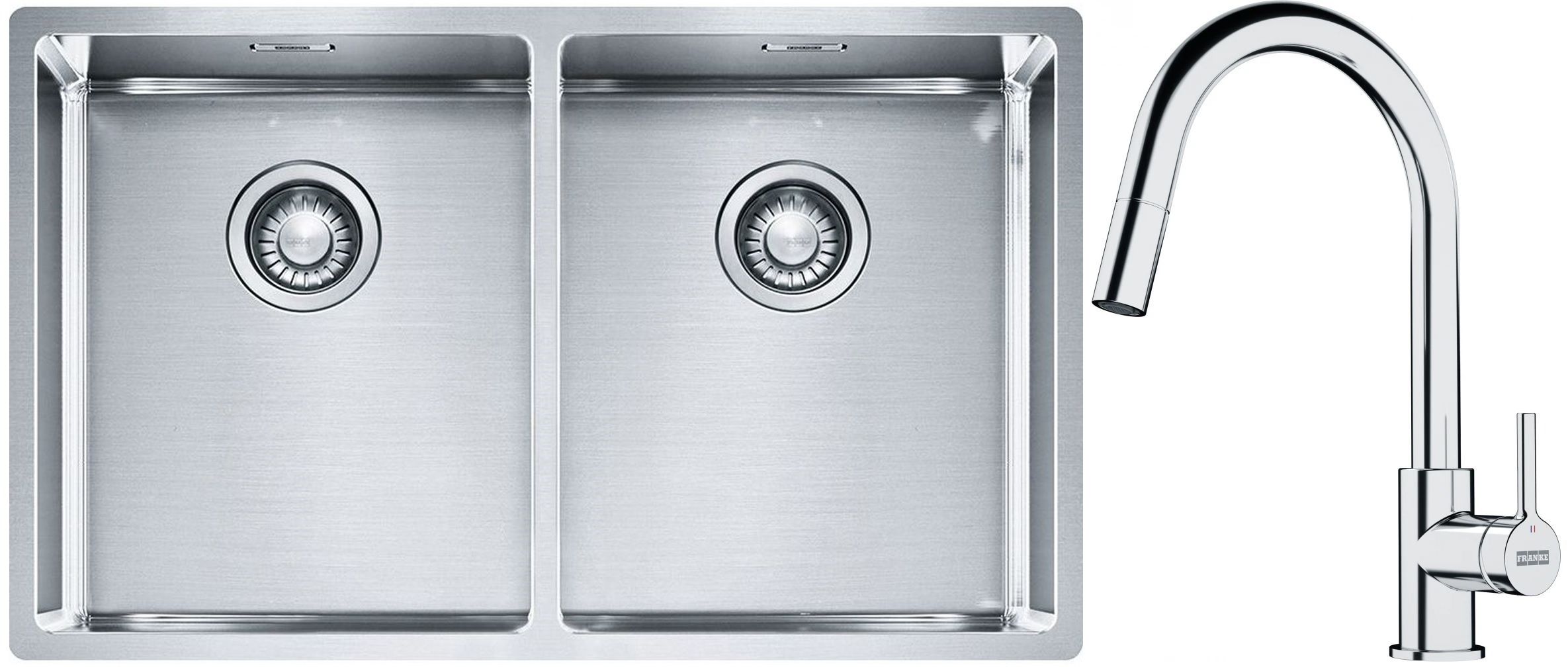 Franke Box BXX 220/120 34-34 zlewozmywak 74x45 cm stalowy z baterią kuchenną Lina chrom (1270370188, 1150693229)