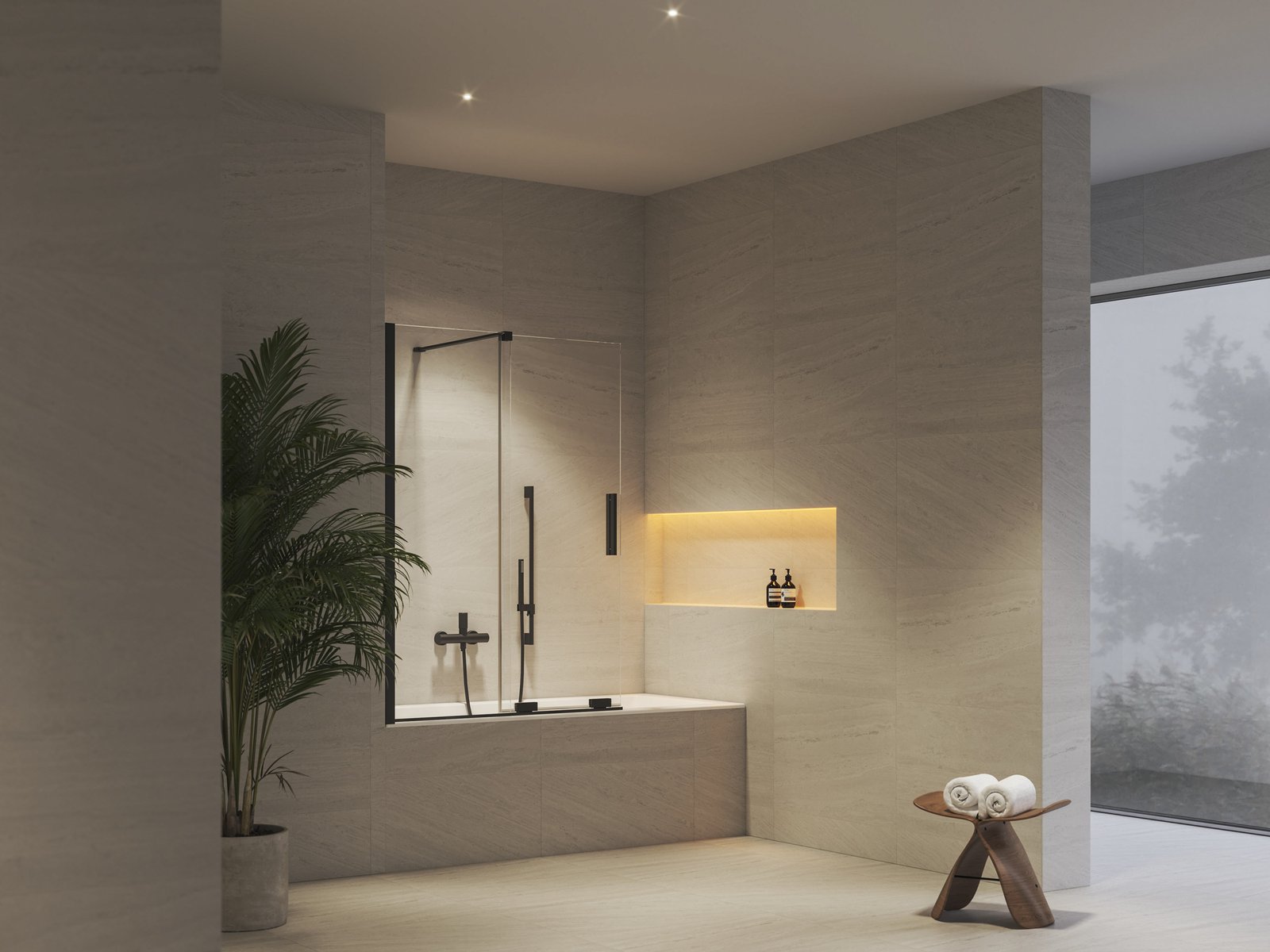 Ravak Roll ROVS2 parawan nawannowy 110 cm 2-częściowy czarny mat/szkło przezroczyste X786D0300Z1