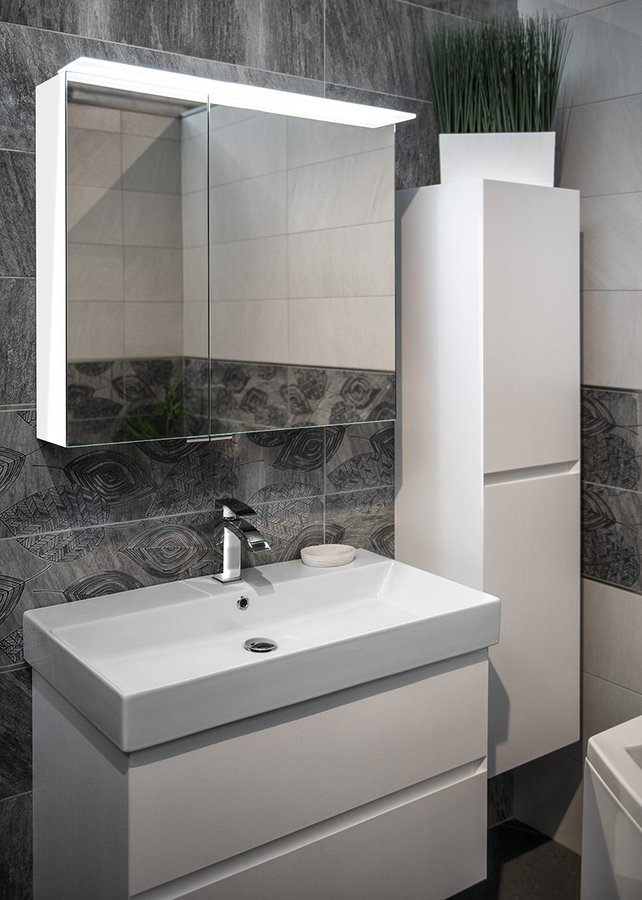 Sapho Linex szafka 80 cm lustrzana z oświetleniem LED wisząca biały LX080-0030