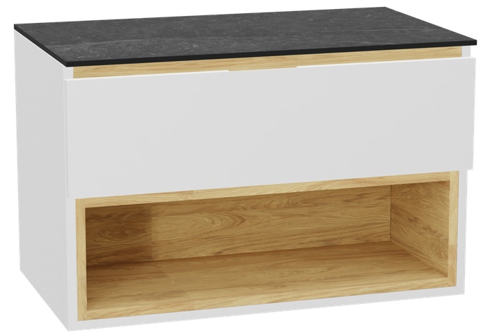 Zestaw Excellent Tuto 2.0 szafka 80 cm podumywalkowa wisząca z blatem biały-dąb-grafit MLEX.2171.K.80.01MA.WHWH