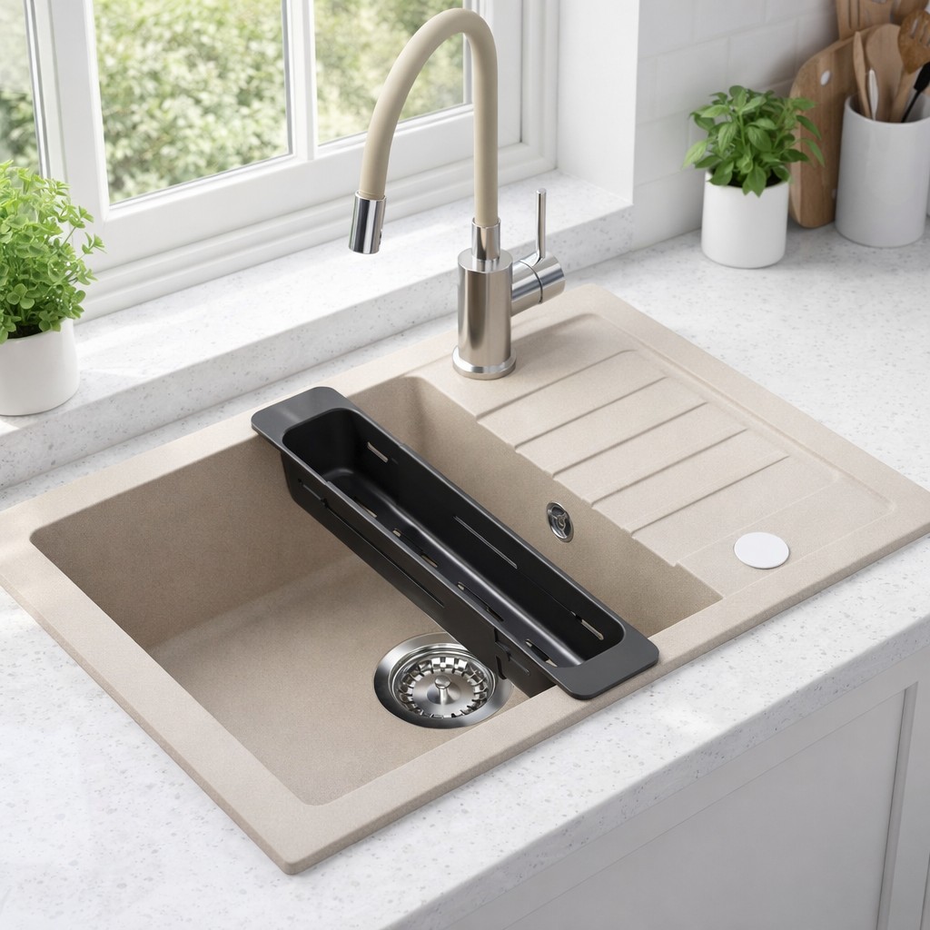 Ruvetti Natu Compact zlewozmywak 62x44 cm z baterią i akcesoriami beżowy/stal LP_3200-NC6244BE_W - Wysyłka w 24h