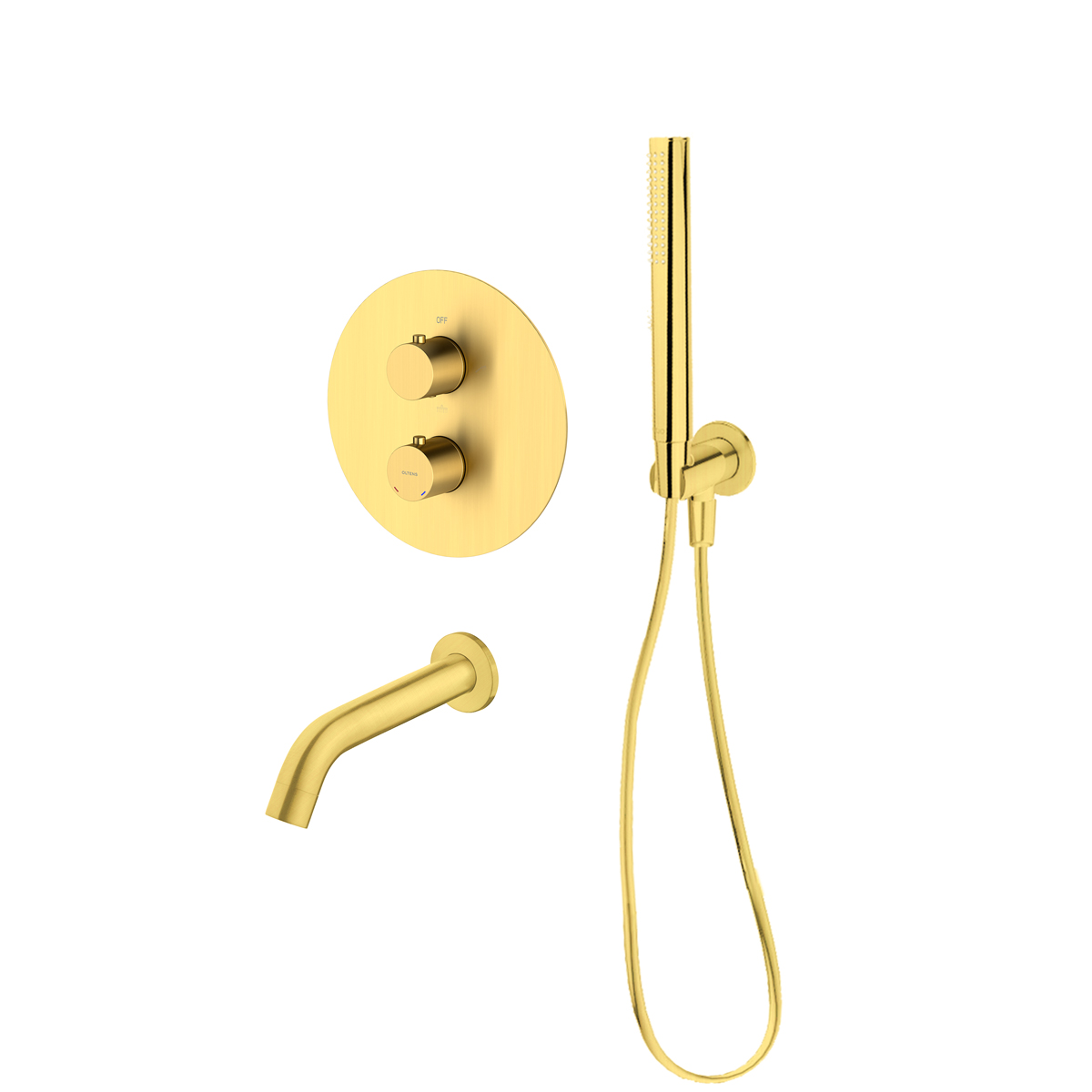 Zestaw Oltens Katla zestaw wannowo-prysznicowy podtynkowy termostatyczny złoto szczotkowane 36610810