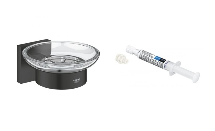Zestaw Grohe Start Cube mydelniczka ścienna czarna i klej montażowy QuickGlue (410962430, 41127000)