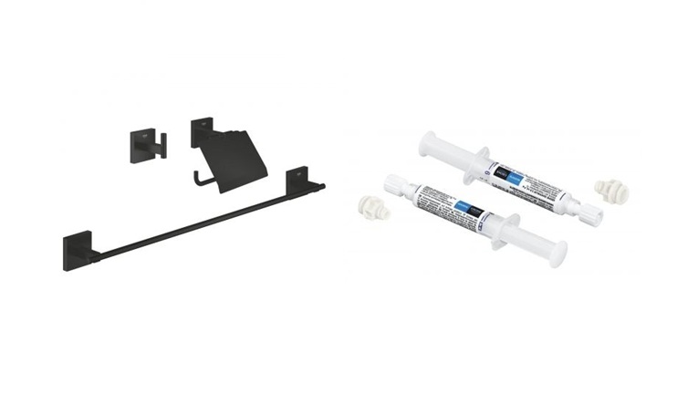 Zestaw Grohe Start Cube akcesoria łazienkowe 3 szt czarny i klej montażowy QuickFi (411242430, 41128000)