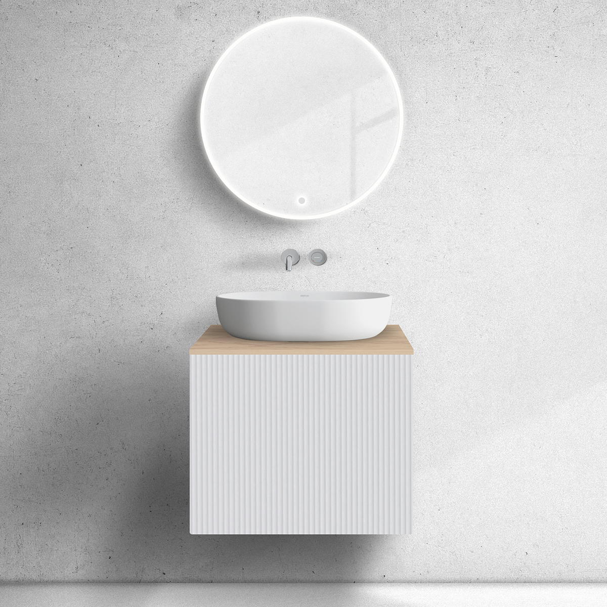 Zestaw Oltens Lun szafka podumywalkowa 60 cm z blatem biały mat/dąb 68687000 - Wysyłka w 24h