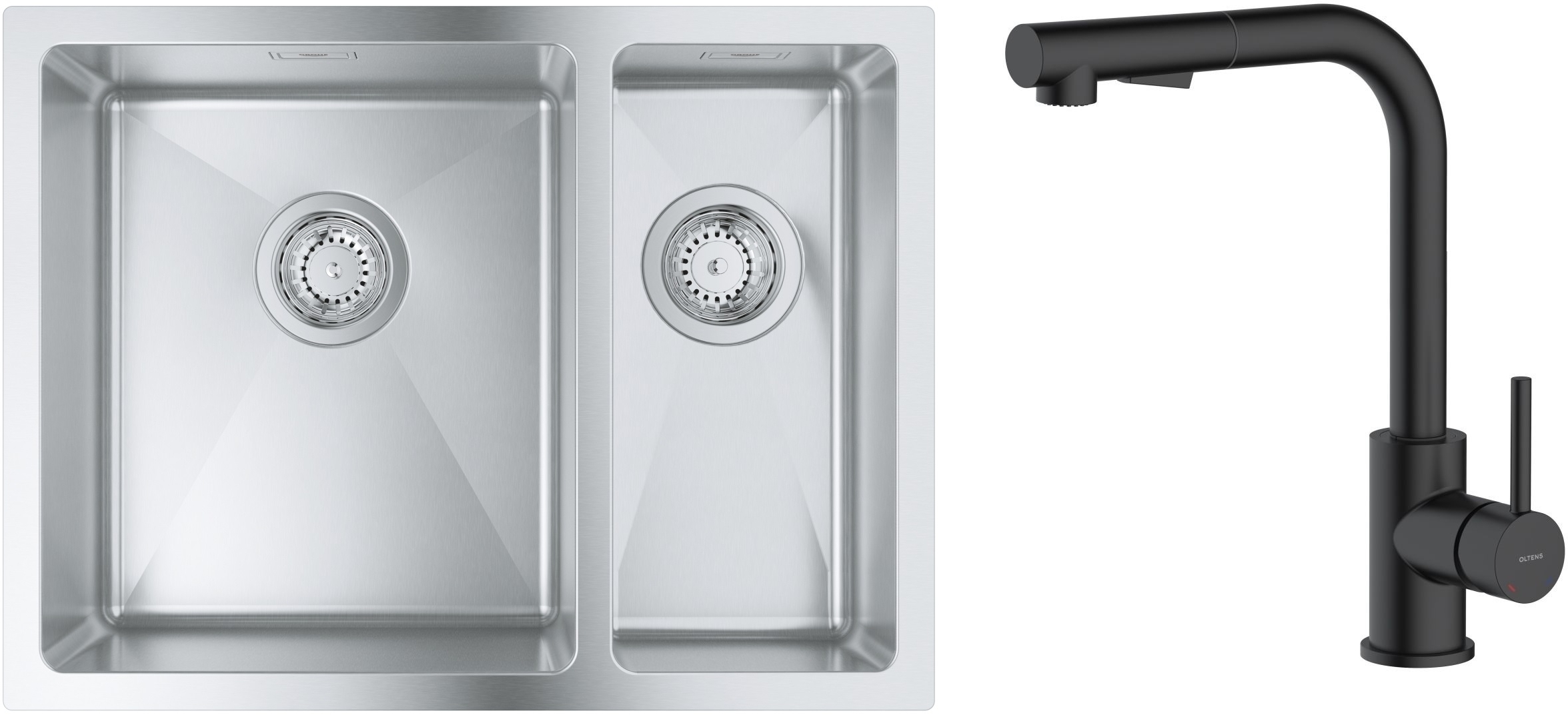 Zestaw Grohe K700 zlewozmywak 59,5x45 cm z baterią kuchenną Oltens Myvat stal szlachetna/czarny mat (31577SD1, 35205300) - Wysyłka w 24h
