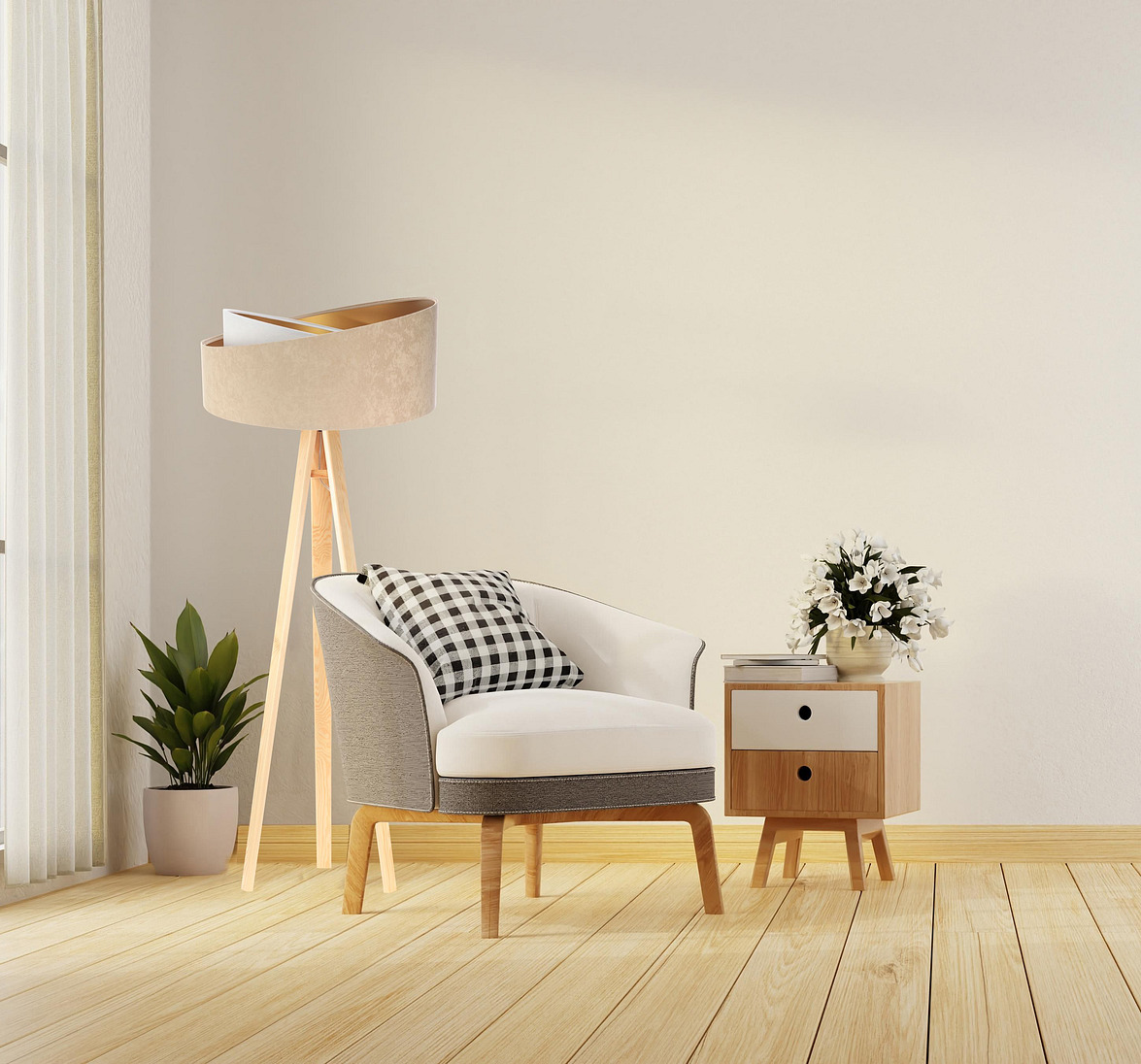 BPS Koncept Galaxy lampa stojąca 1x60 W złota-drewno-beżowa 060P-030