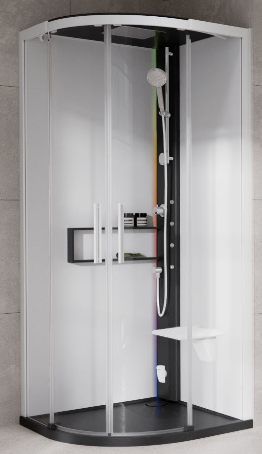 Novellini Glax 2 2.0 R kabina z hydromasażem 100x100 cm półokrągła parowa z brodzikiem czarna G22R109M5-1HU