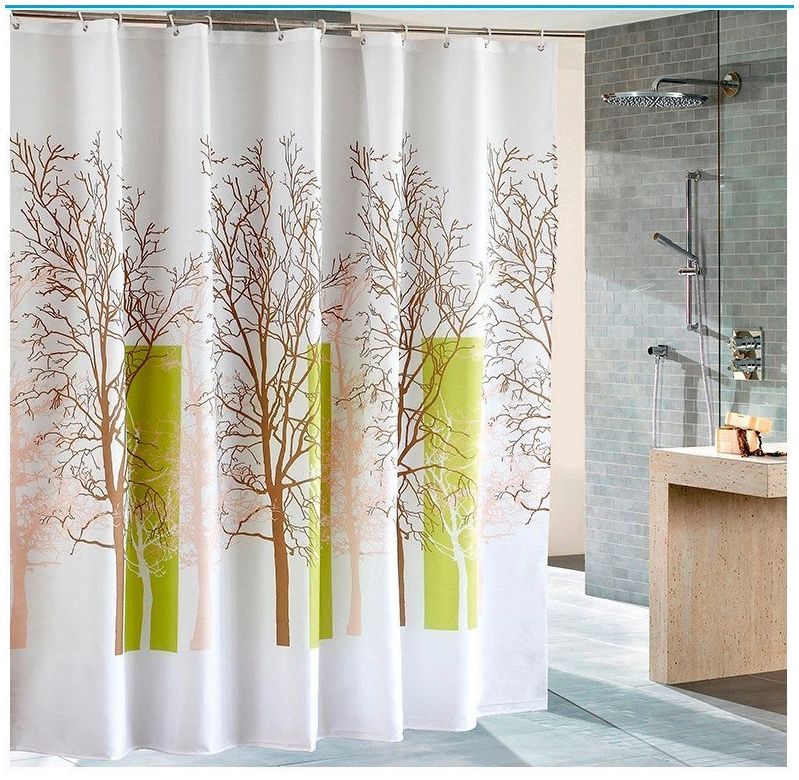 Aqualine zasłona prysznicowa 180x180 cm poliester biała/zielona/drzewo ZP009/180