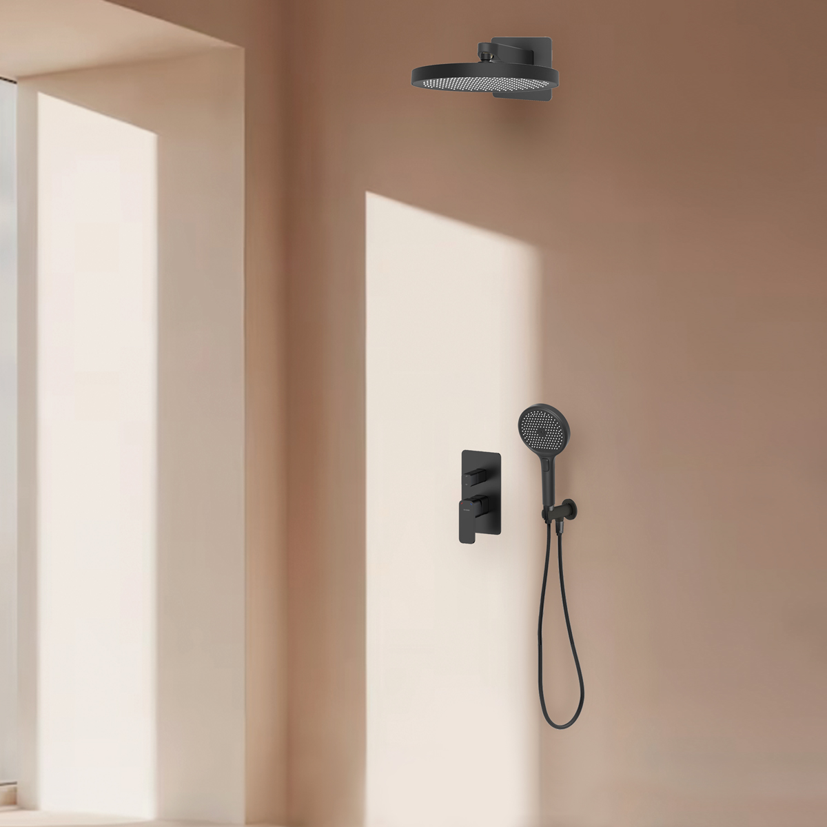 Oltens Hadsel zestaw bateria wannowo-prysznicowa podtynkowa z deszczownicą Regna i słuchawką 3-funkcyjną Luva EasyClick czarny mat ... - Wysyłka w 24h