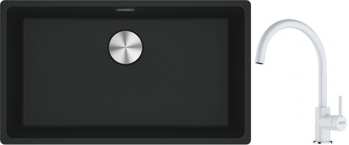 Franke Maris MRG 110-72 zlewozmywak 72x40 cm Fragranite czarny mat z baterią kuchenną Lina biały polarny (1250687260, 1150626024)