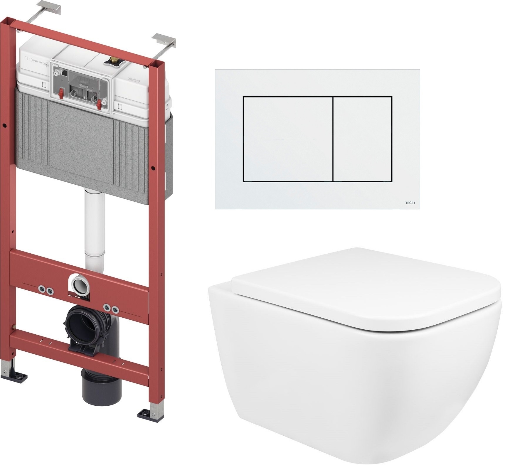 Zestaw Oltens Vernal miska WC wisząca z deską wolnoopadającą i stelaż podtynkowy Tece Base z przyciskiem Now biały (9400407, ... - Wysyłka w 24h