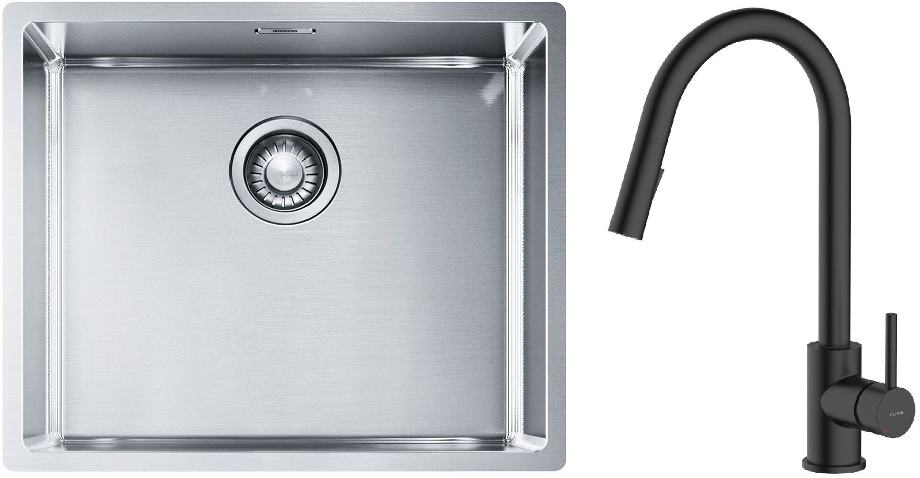 Zestaw Franke Box BXX 210/110-50 zlewozmywak stalowy 54x45 cm z baterią kuchenną Oltens Litla stal/czarny mat (1270453656, 35204300)