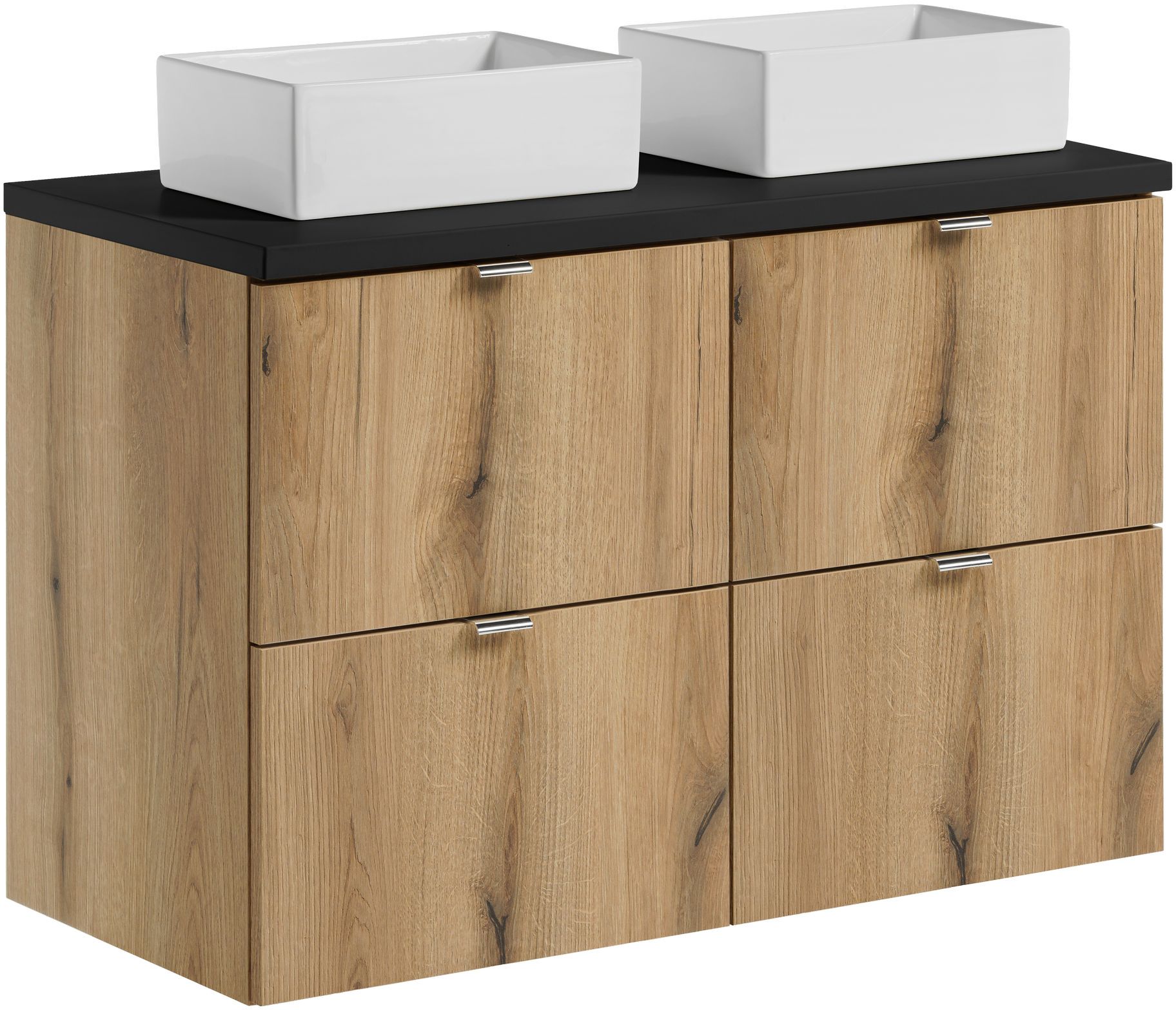 Zestaw Comad Nova Oak/Black szafka podumywalkowa 100 cm dąb z blatem czarnym i umywalki Gaja 35x22 cm SET-NOA B BLACK 100CM S UN GAJA SW