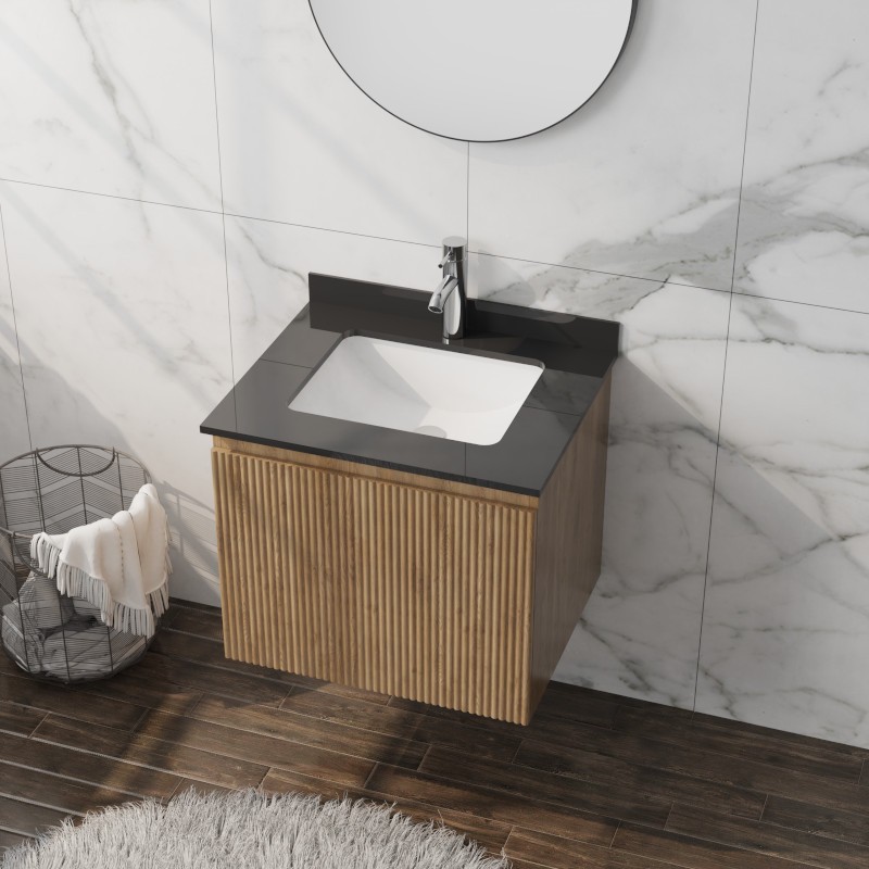 LaVita Irvine umywalka z szafką i blatem 60 cm kasztan/black stone/biały połysk