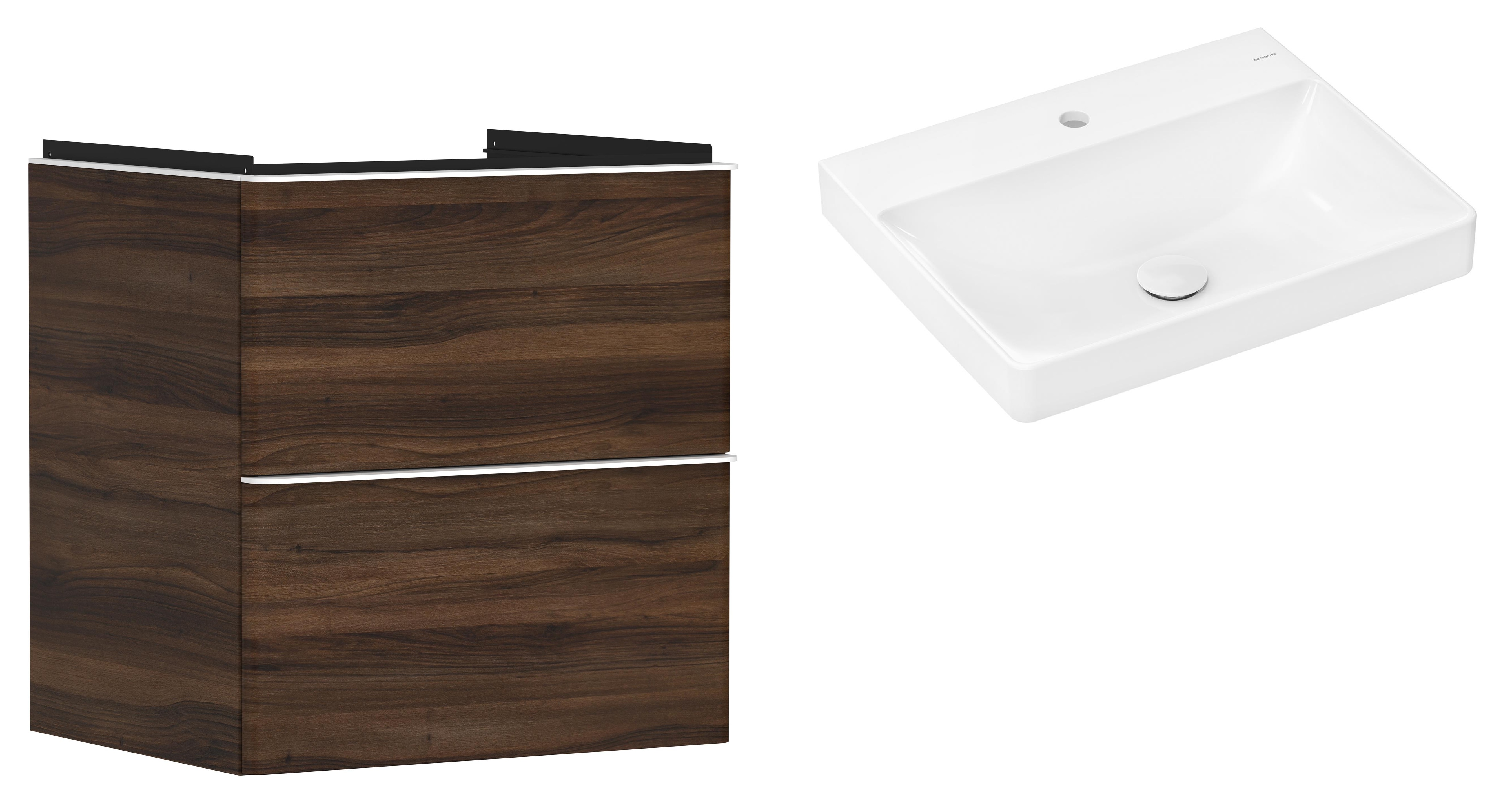 Hansgrohe Xelu Q szafka wisząca z umywalką 60x48 cm orzech/biały mat/biały (54026700, 61016450)