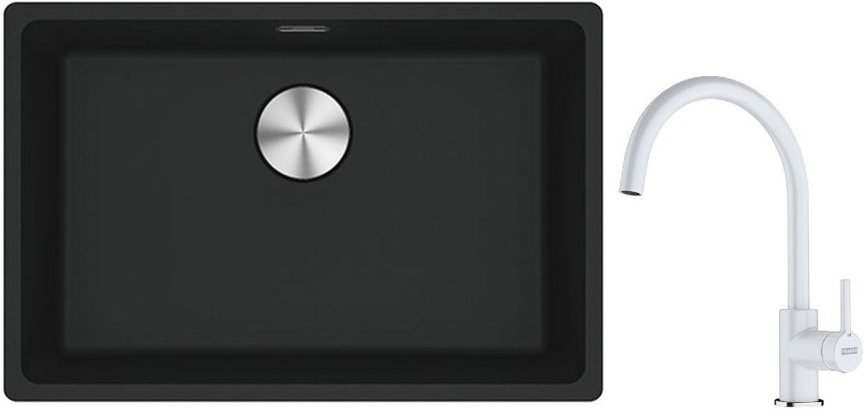 Franke Maris MRG 110-52 zlewozmywak 52x40 cm Fragranite czarny mat z baterią kuchenną Lina biały polarny (1250687252, 1150626024)