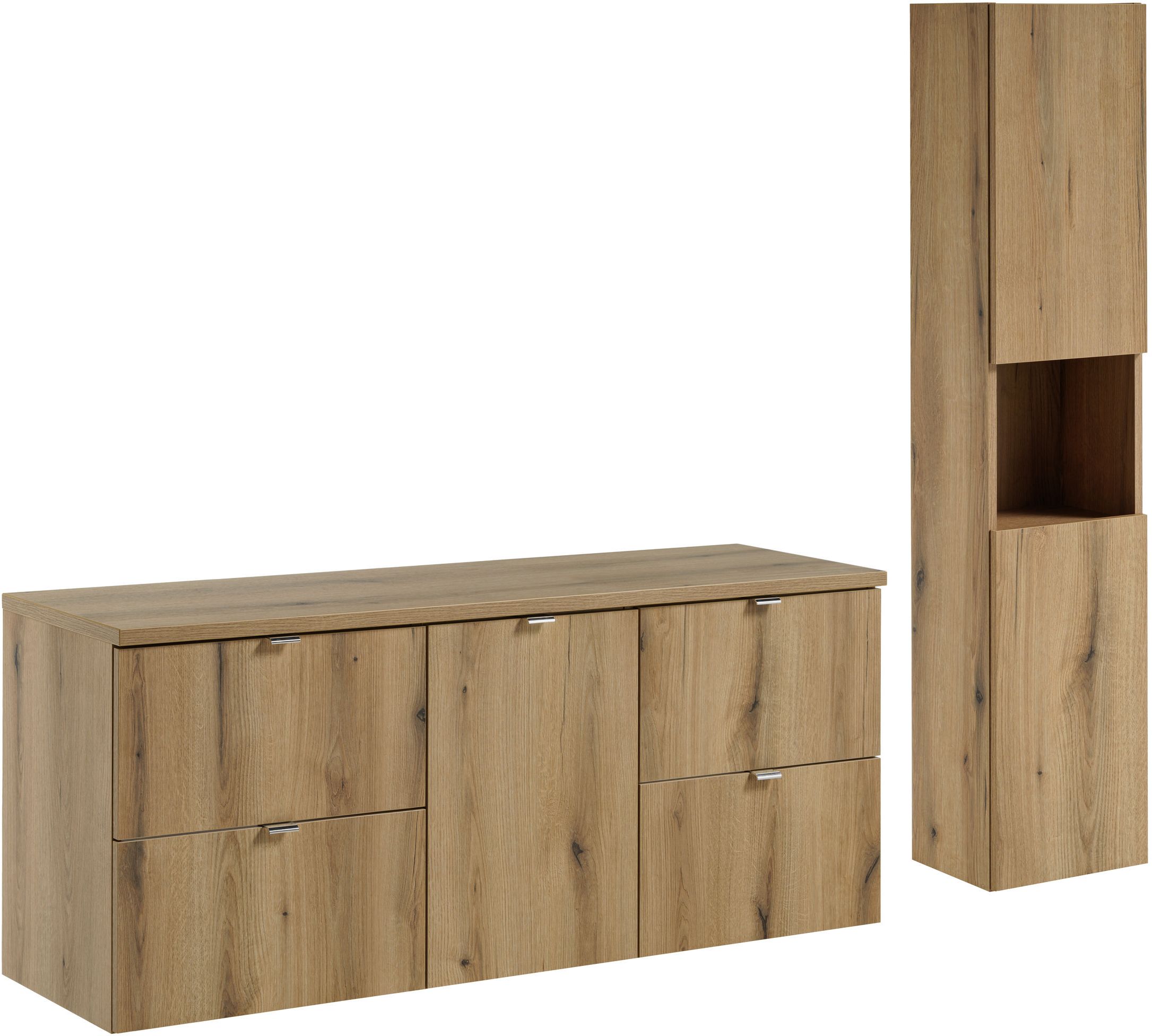 Zestaw Comad Nova Oak szafki 50 cm, 50 cm i 40 cm z blatem meblowym 140 cm i szafka boczna wysoka dąb SET-NOA B OAK 140CM S HC