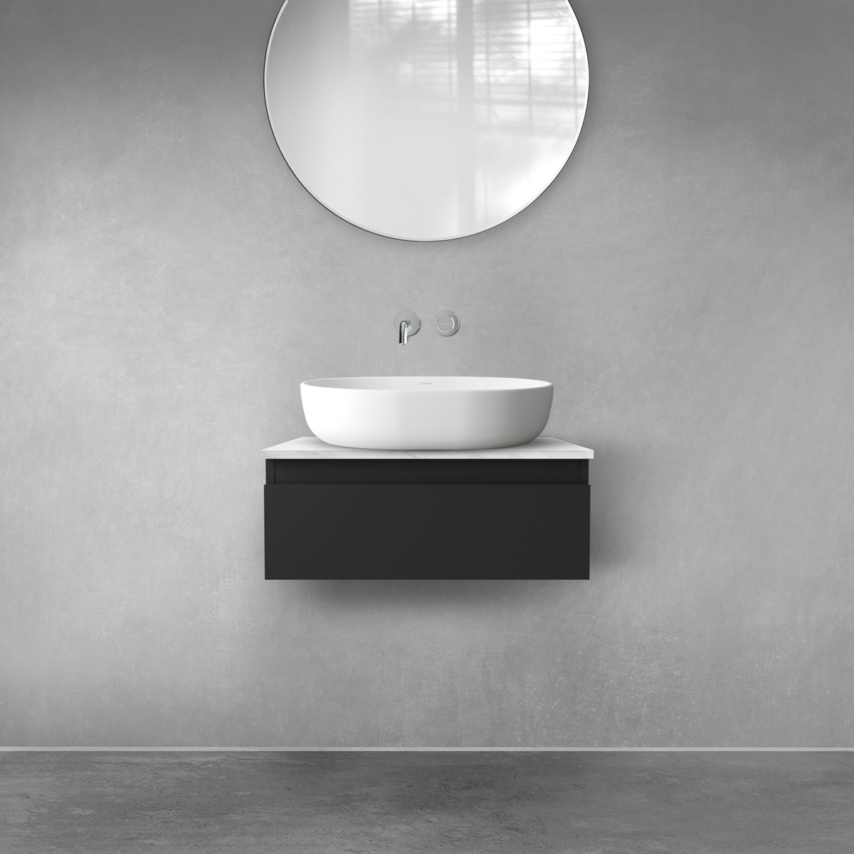Zestaw Oltens Vernal szafka 60 cm podumywalkowa wisząca z blatem Tera czarny mat/jasny marmur 68706300 - Wysyłka w 24h