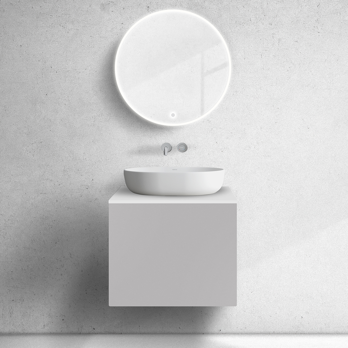 Zestaw Oltens Lun szafka podumywalkowa 60 cm z blatem kaszmir/biały mat 68742900