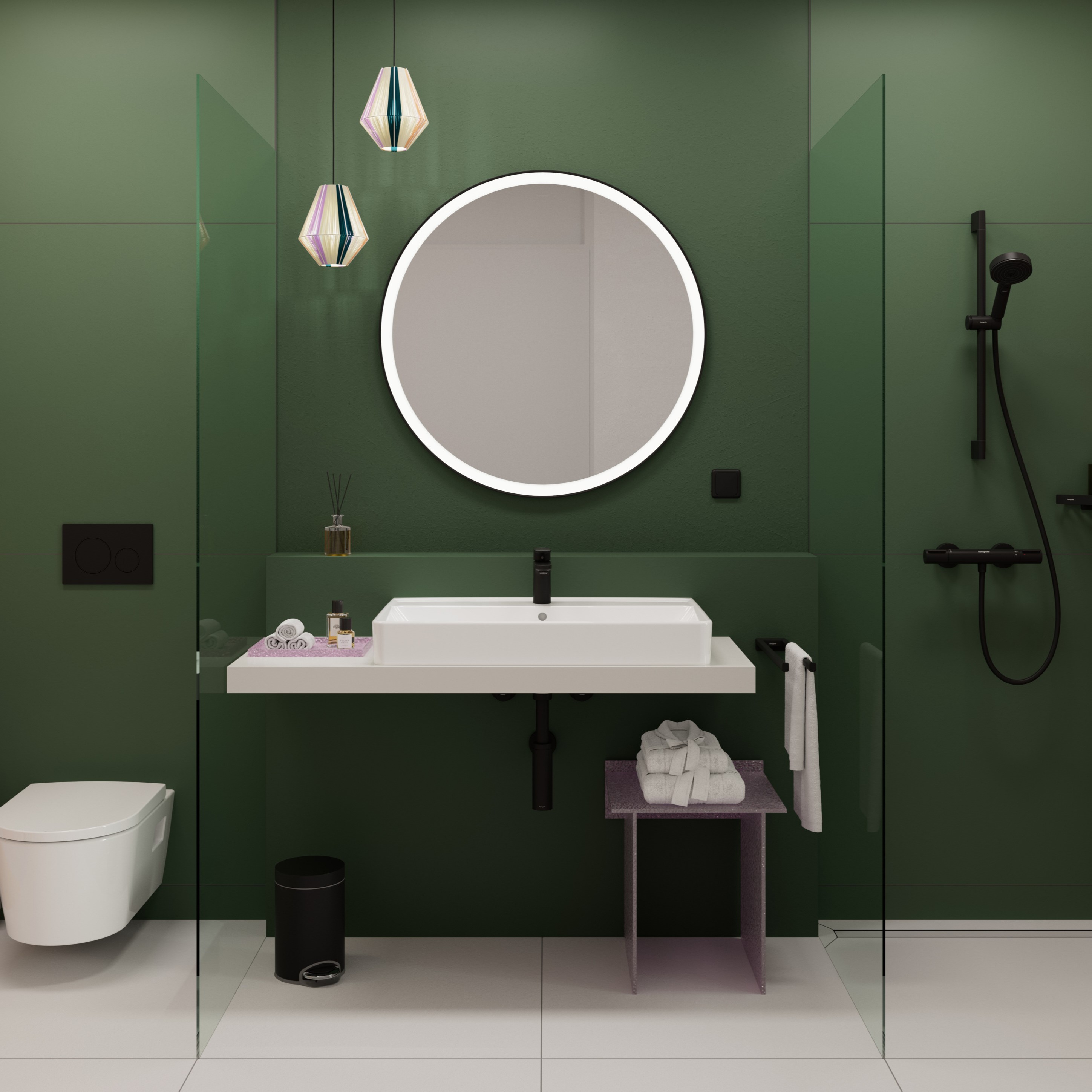 Hansgrohe Xarita Lite S lustro 90x90 cm okrągłe z oświetleniem czarny mat 54967670