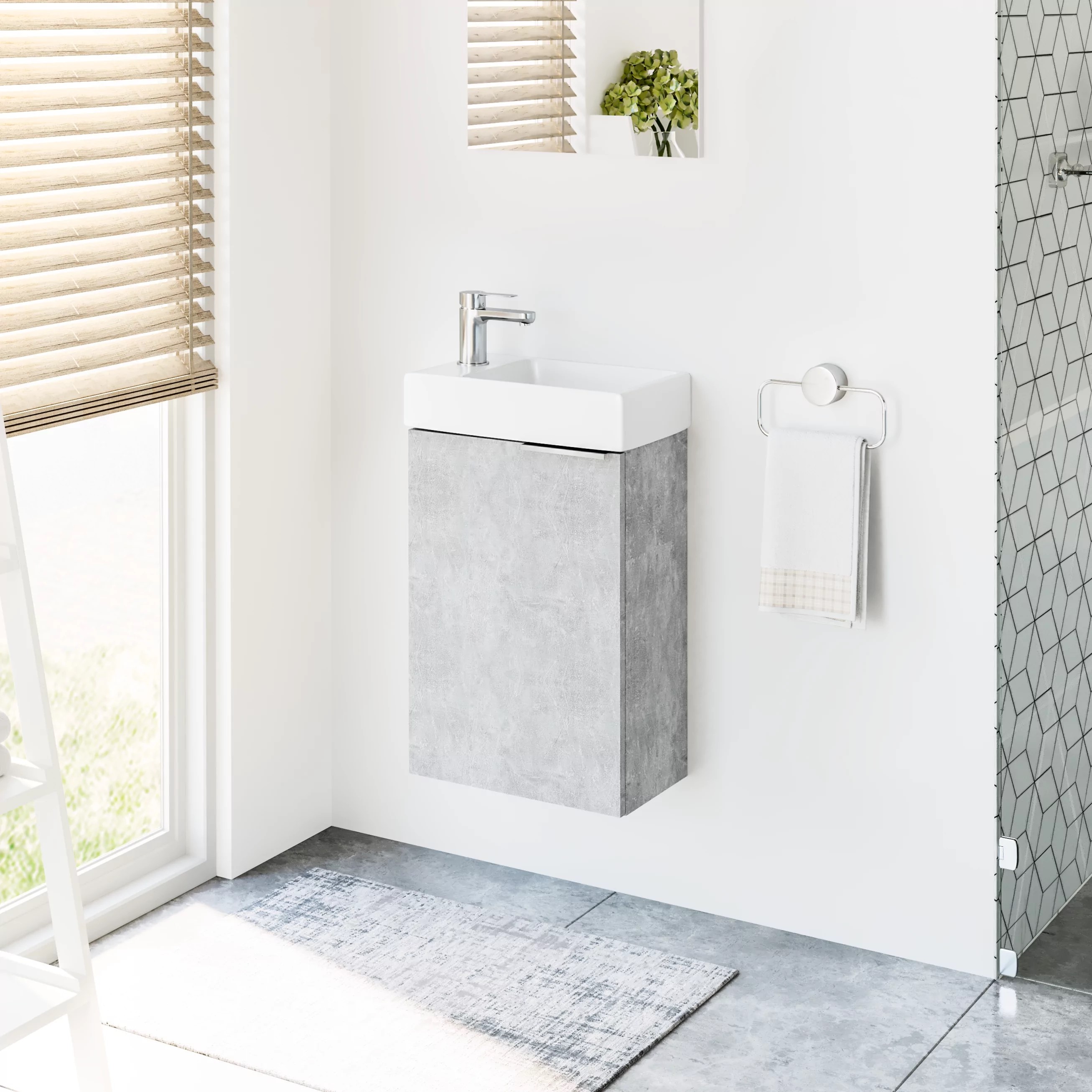 Uptrend Fika umywalka z szafką 40 cm biały połysk/beton jasny 003-SU40-02+TR41355