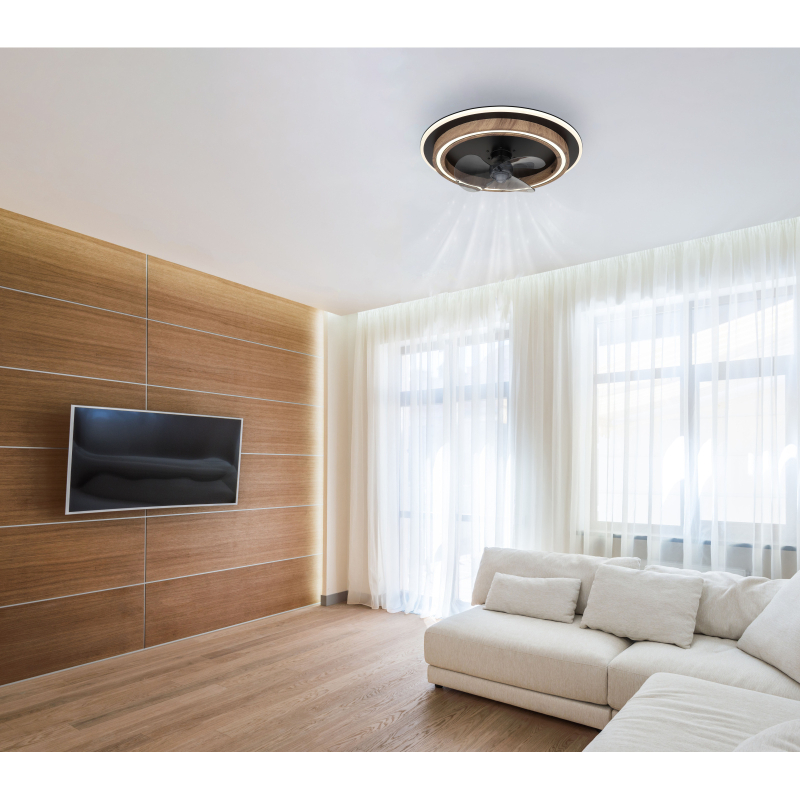 Globo Lighting Cirilla lampa podsufitowa z wentylatorem 1x32 W czarna-drewno 03655