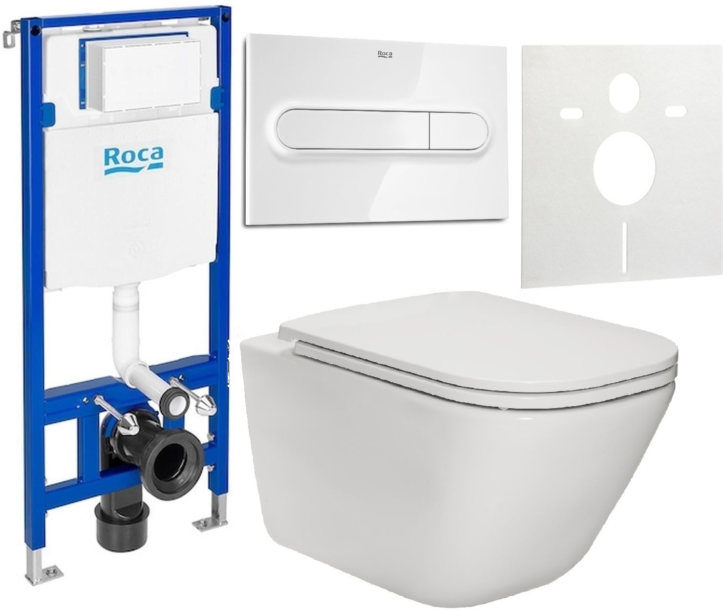 Zestaw Roca Gap Square miska WC wisząca Rimless z deską sedesową wolnoopadającą i stelaż podtynkowy Duplo One z przyciskiem ... - Wysyłka w 24h