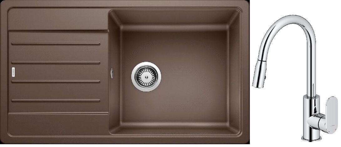 Blanco Legra XL 6 S zlewozmywak 86x50 cm z Silgranit kawowy z Oltens Lista bateria kuchenna stojąca z wyciąganą wylewką chrom ...