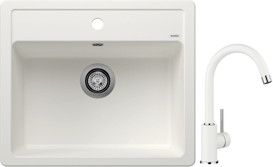 Blanco Legra 6 zlewozmywak 58,5x50 cm z Silgranit biały z Blanco Mida bateria kuchenna stojąca Silgranit biały/chrom (523334 ; 519418) - Wysyłka w 24h