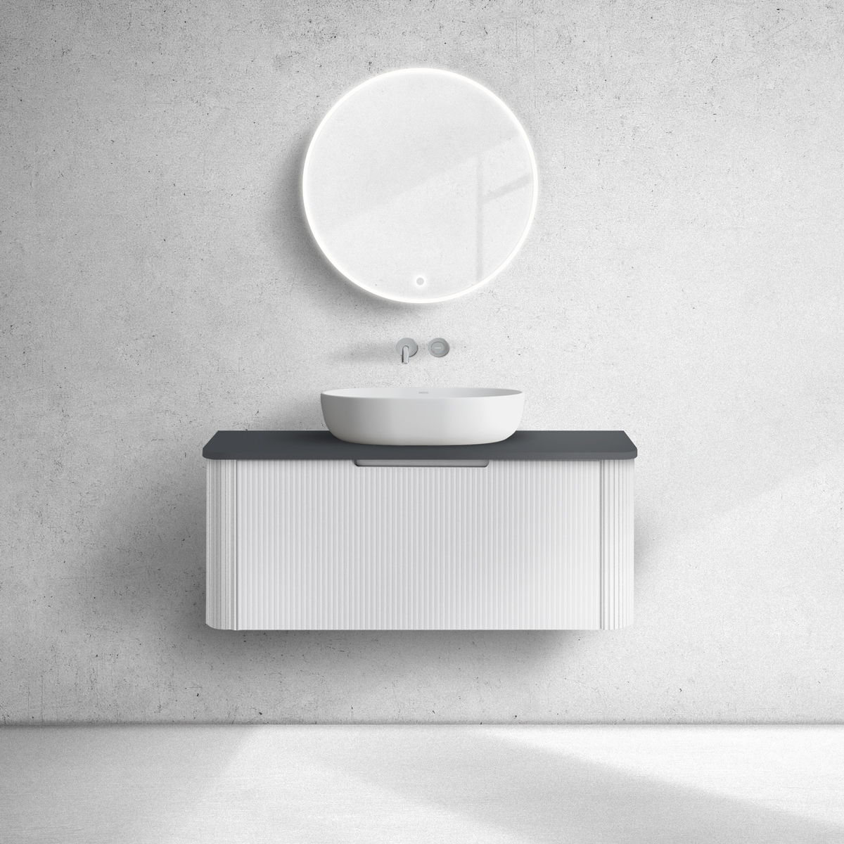 Oltens Hamnes szafka 100 cm podumywalkowa wisząca z blatem biały mat/czarny mat 68674000 - Wysyłka w 24h