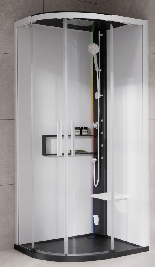 Novellini Glax 2 2.0 R kabina z hydromasażem 100x100 cm półokrągła parowa z brodzikiem czarna G22R100M5-1HU