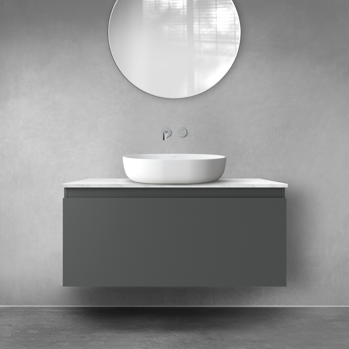 Zestaw Oltens Vernal szafka 100 cm podumywalkowa z blatem Tera wisząca grafit mat/jasny marmur 68712400 - Wysyłka w 24h