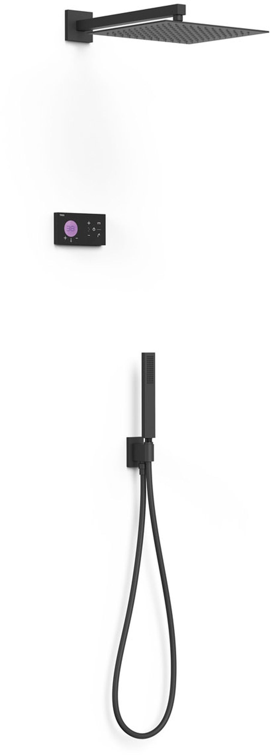 Tres Shower Technology zestaw prysznicowy podtynkowy termostatyczny z deszczownicą czarny mat 09288563NM