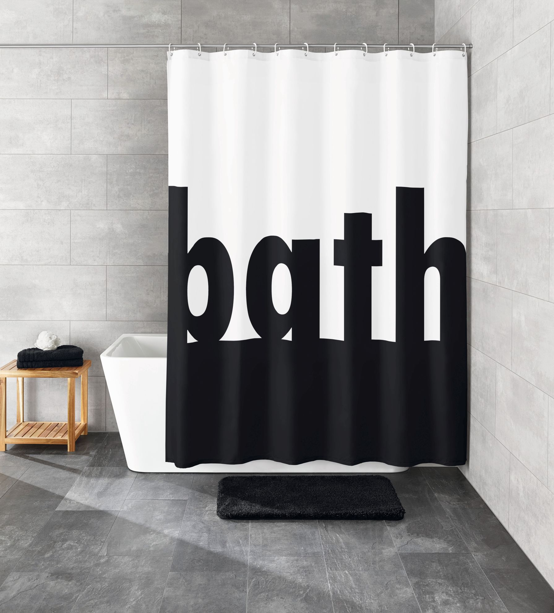 Kleine Wolke Bath zasłona prysznicowa 180x200 cm tekstylna biały/napisy 5959185305