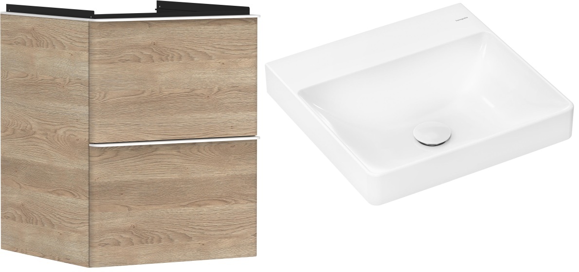 Hansgrohe Xelu Q szafka wisząca z umywalką 50x48 cm naturalny dąb/biały mat/biały (54021700, 61013450)