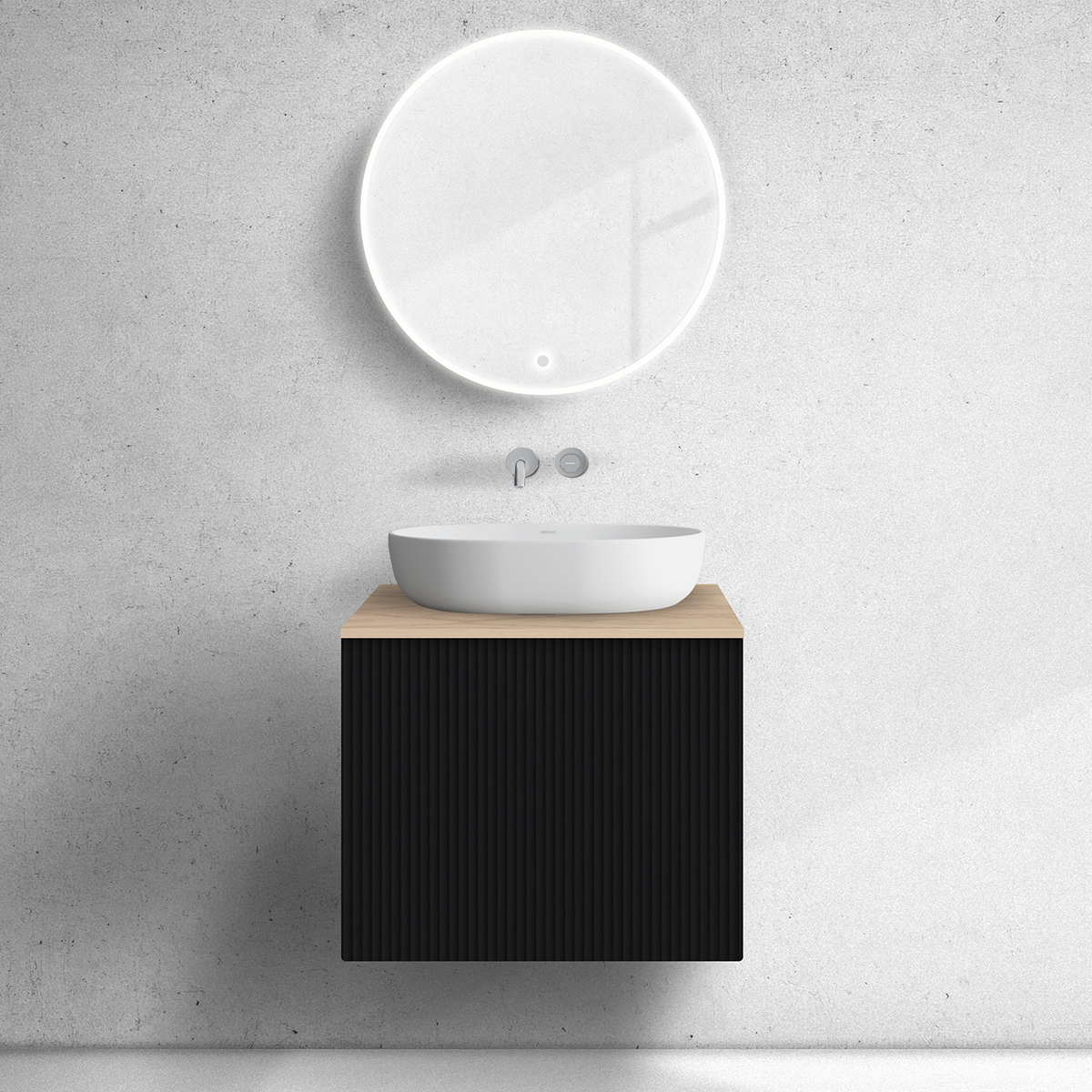 Zestaw Oltens Lun szafka podumywalkowa 60 cm z blatem czarny mat/dąb 68687300 - Wysyłka w 24h