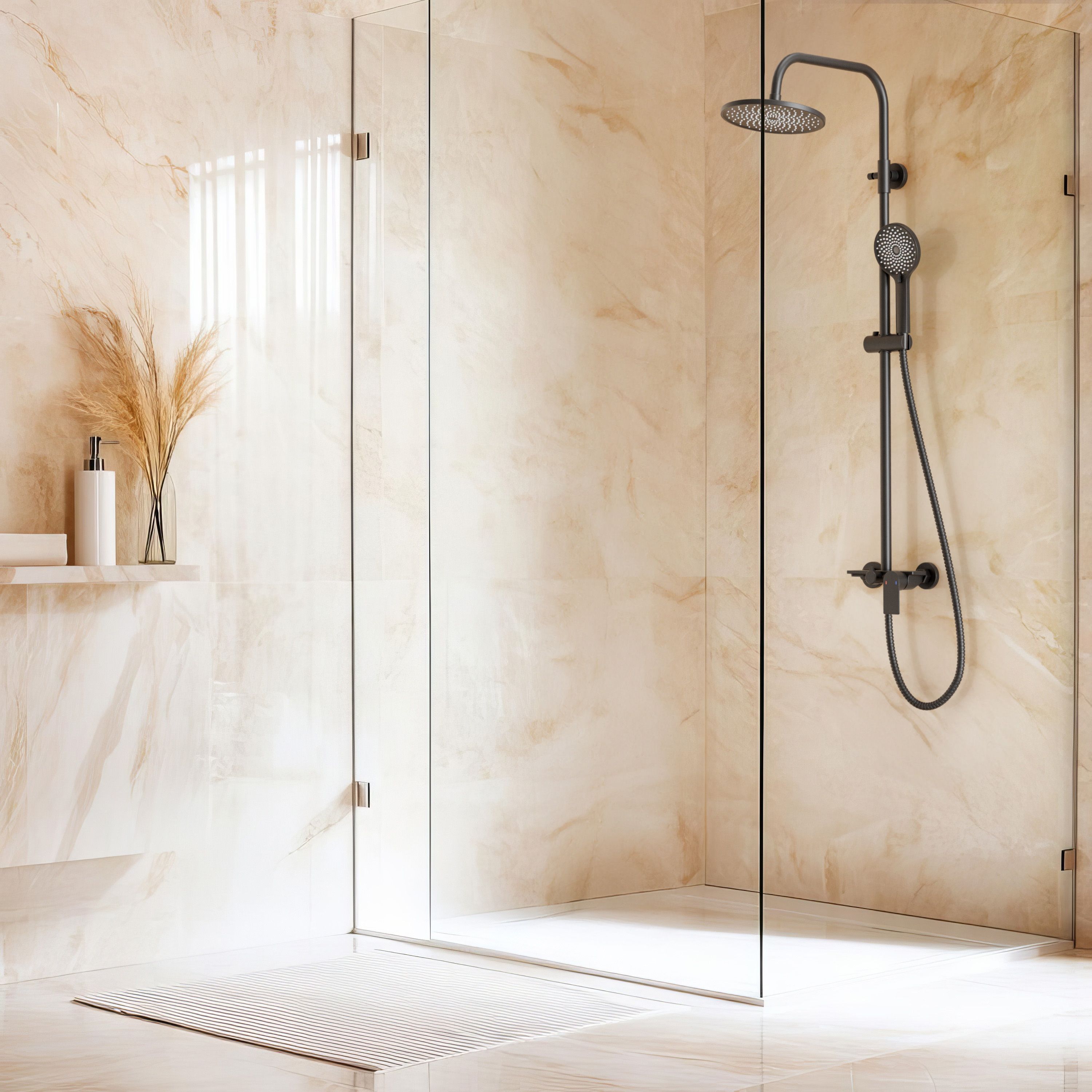 Invena Rikia zestaw prysznicowy ścienny z deszczownicą czarny AU-24-B04