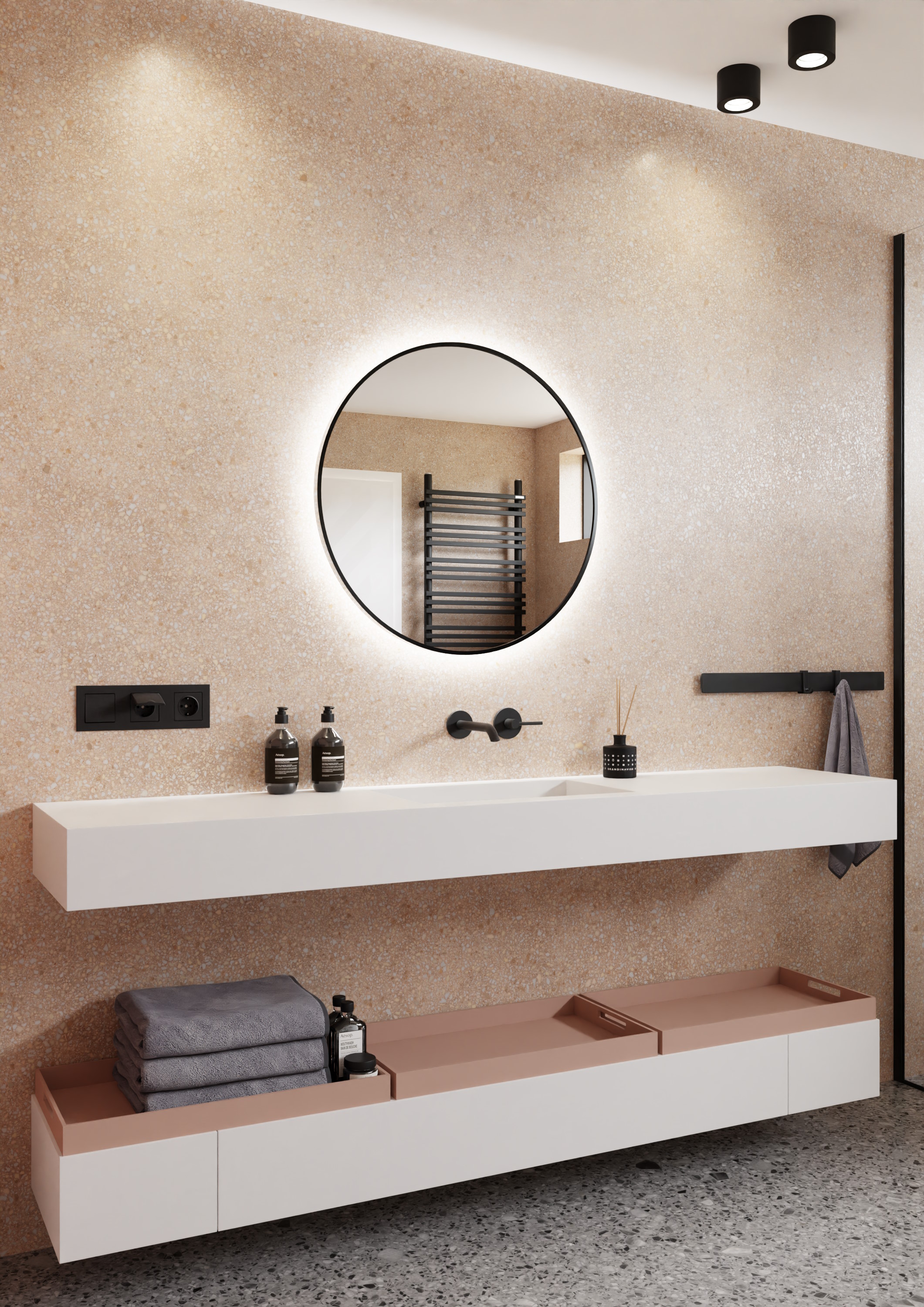 Dubiel Vitrum Zoe lustro 80x80 cm okrągłe z oświetleniem czarny