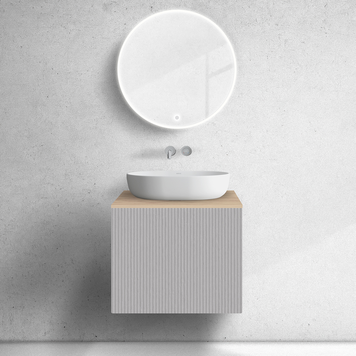 Zestaw Oltens Lun szafka podumywalkowa 60 cm z blatem kaszmir/dąb 68687900